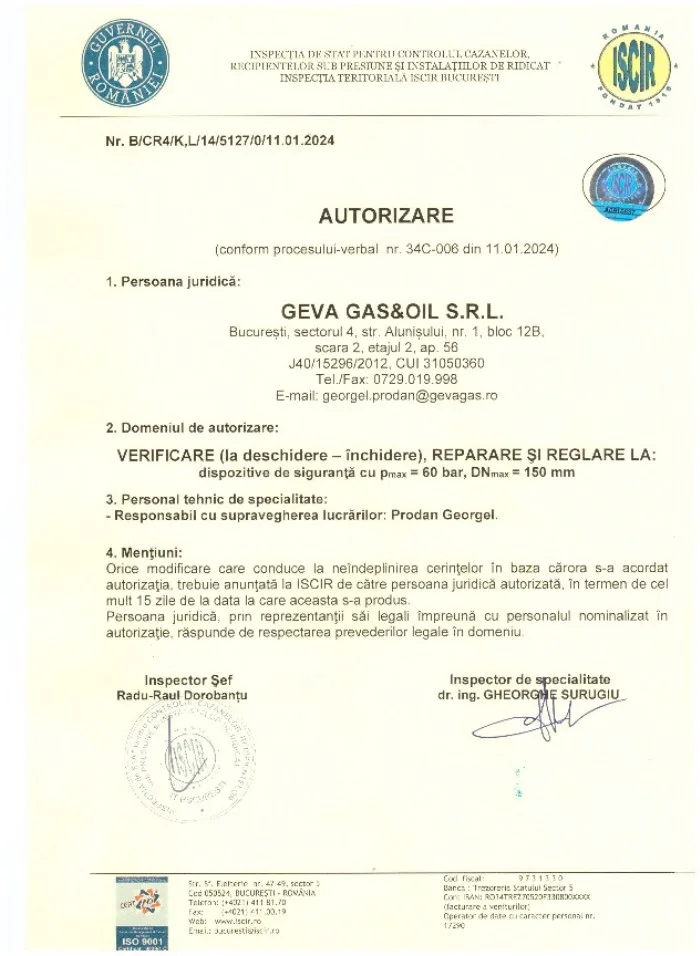ISCIR – supape de siguranță