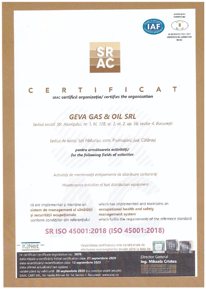 Certificat ISO 45001:2018